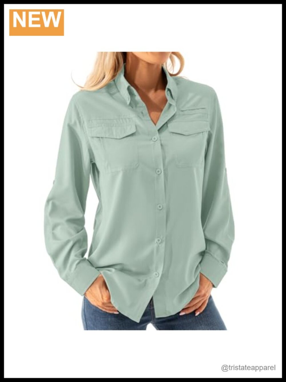 Womens UPF 50+ Long Sleeve Sun Protection Safari Fishing Shirt Button Down